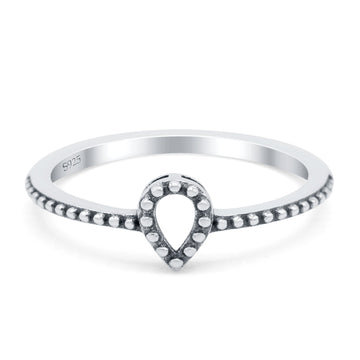 Oxidized Design Pear Teardrop Band Solid 925 Sterling Silver Thumb Ring (6mm)